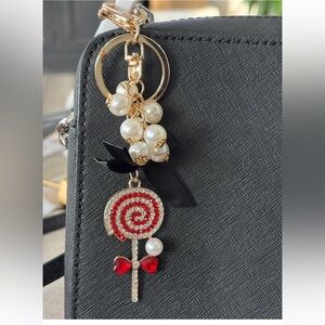 Adorable rhinestone Lollipop Keychain or purse charm. Red. Brand new.